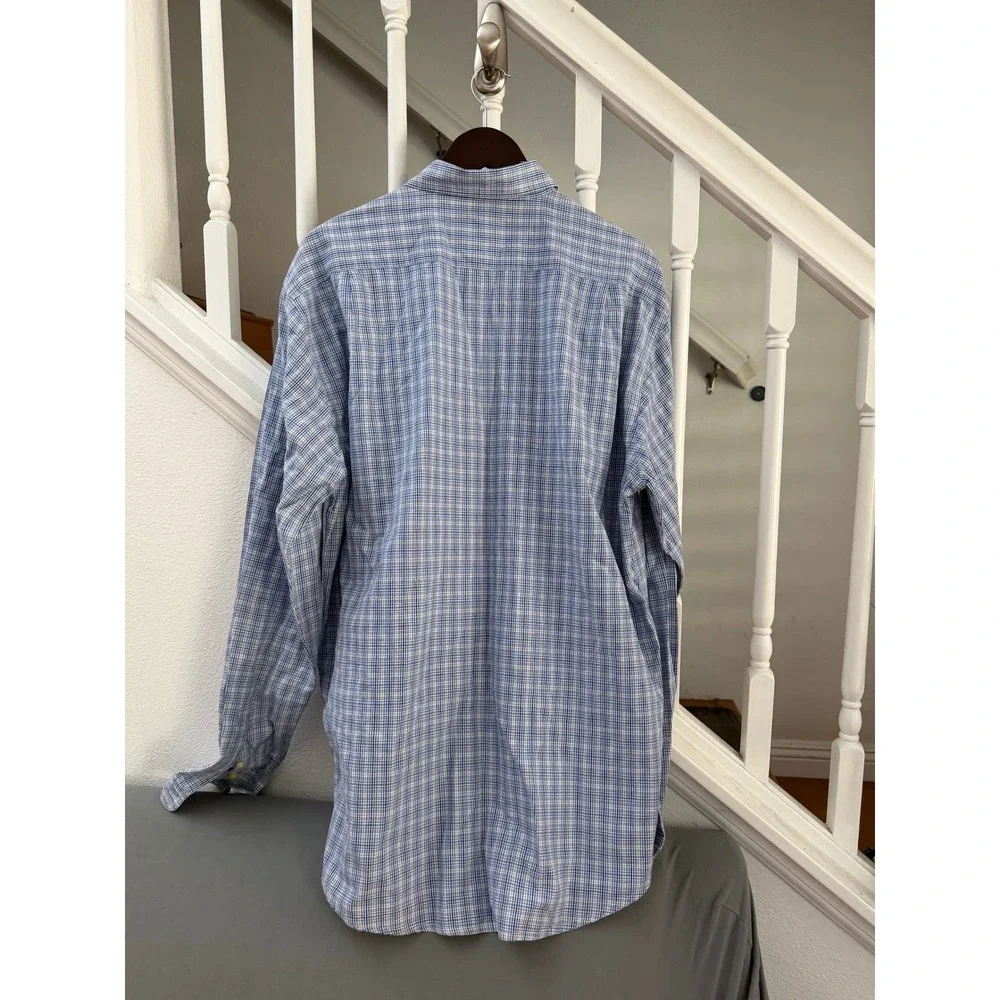 Beretta‎ Mens XL Blue White Plaid Cotton Button Down Shirt Long Sleeve